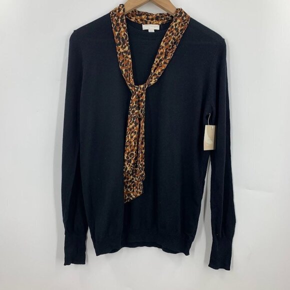 14th & Union Women's Leopard Tie Scarf Knit Pullover Sweater‎ Black Size S NWT - Picture 1 of 11